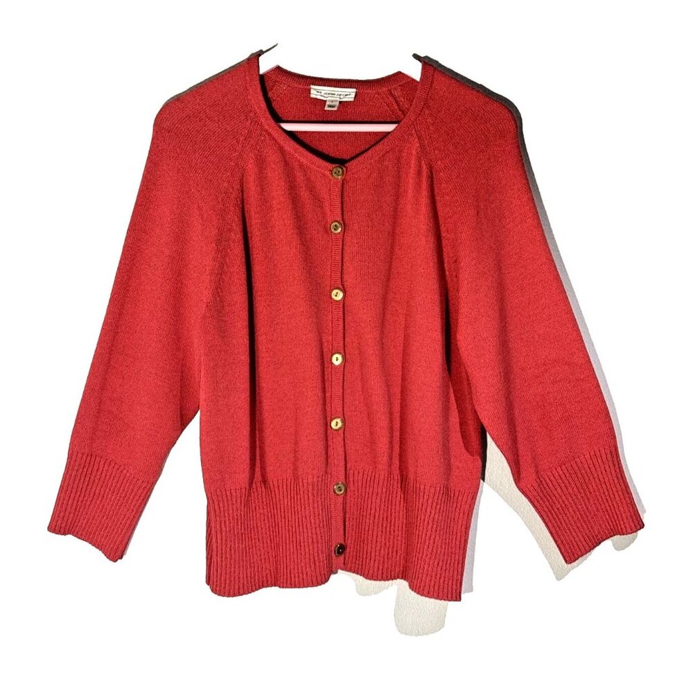 ❤️ST JOHN SPORT LARGE Red Corp Core Gold Buttons Wool Blend Rib Cardigan Sweater